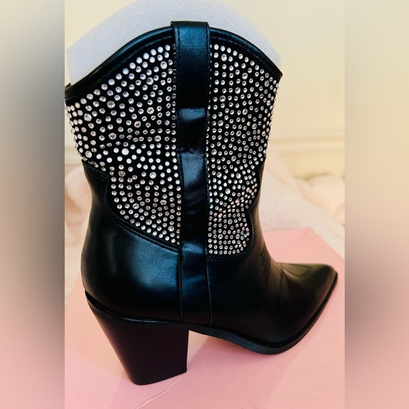 NIB Dolls Kill Cowgirl Ways Western Boot Cassidy Denim Boot in Black w/ Crystals - Picture 3 of 16